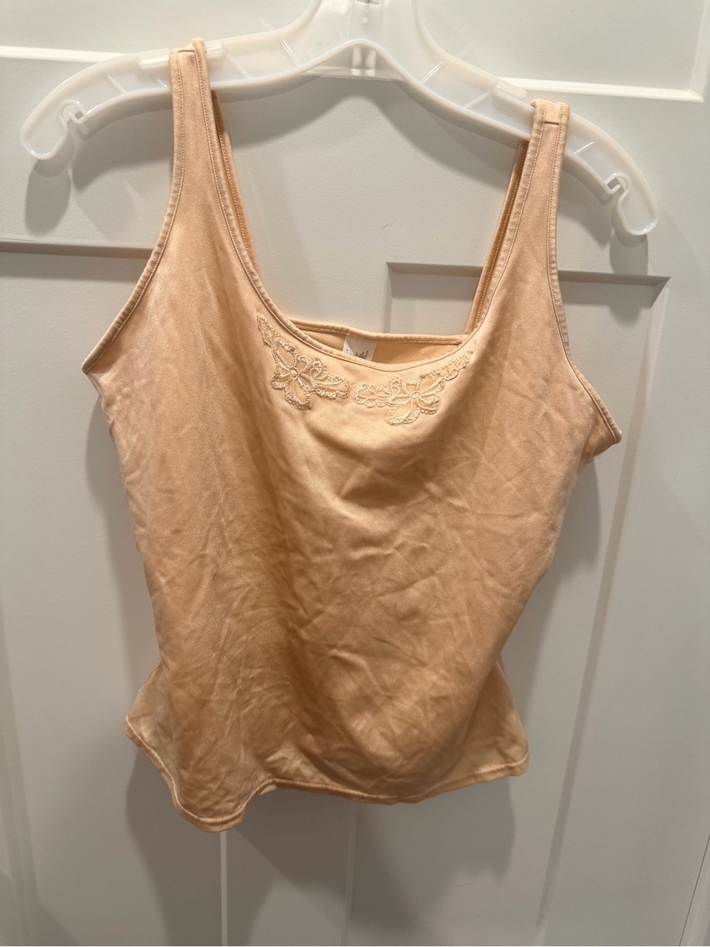 Vassarette Vintage Nude Champagne Lace Trim Camisole Tank Top Size 7 L